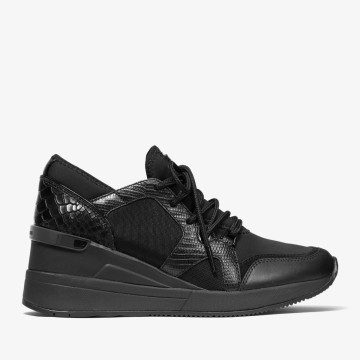 Michael Kors MK Liv Scuba and Lizard Embossed Leather Trainer – Black (43F0LVFS1D-0001)