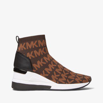 Michael Kors MK Skyler Logo Stretch Knit Sock Sneaker – Chocolate Combo (43F1SKFE1D-0202)
