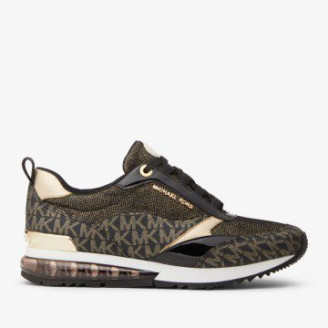 Michael Kors MK Allie Stride Extreme Metallic Mixed-Media Trainer – Pale Gold (43F2ALFS4B-0705)
