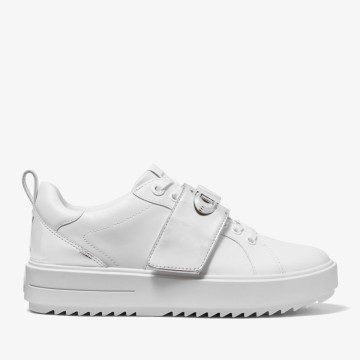 Michael Kors MK Emmett Two-Tone Logo Embellished Leather Sneaker – Optic White (43F2EMFS2L-1999)