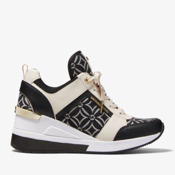 Michael Kors MK Georgie Logo Jacquard and Logo Trainer – Black/light Cream (43F2GEFS1Y-8071)