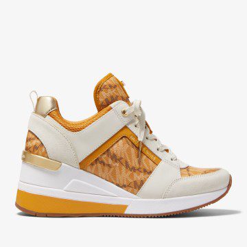 Michael Kors MK Georgie Animal Print Logo and Leather Trainer – Marigold (43F2GEFS3B-0771)
