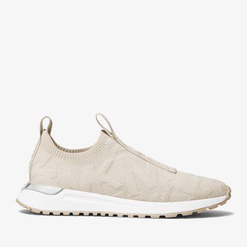 Michael Kors MK Bodie Logo Embossed Stretch Knit Slip-On Trainer – Light Sand (43R2BDFS3D-0191)
