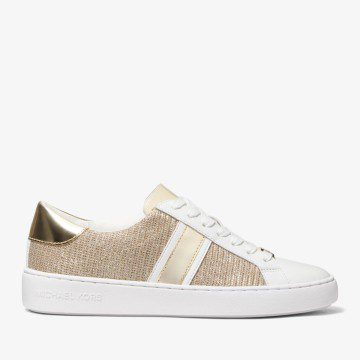Michael Kors MK Irving Glitter Chain Mesh and Leather Stripe Sneaker – Pale Gold (43R2IRFS2D-0705)