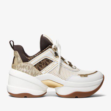 Michael Kors MK Olympia Mesh and Metallic Logo Trainer – Pale Gold (43R2OLFS1M-0705)