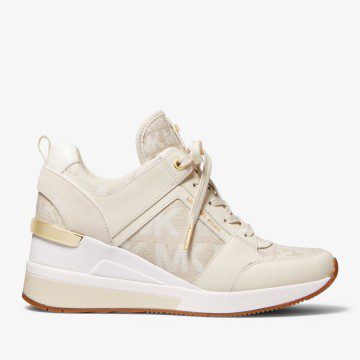 Michael Kors MK Georgie Leather and Logo Jacquard Trainer – Natural (43T2GEFS1Y-0121)