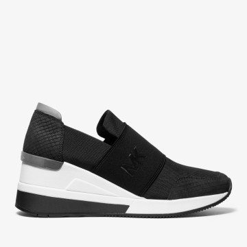 Michael Kors MK Felix Canvas and Snake-Embossed Nubuck Trainer – Black (43T9FXFS3D-0001)