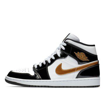 Air Jordan 1 Mid Patent Black White Gold (852542-007)