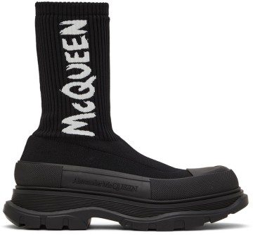 Alexander McQueen Gray Graffiti Tread Slick High-Top Sneakers (705671W4TV1)