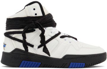 Saint Laurent White & Blue Smith High-Top Sneakers (68609304GDE)