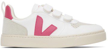VEJA Kids White & Pink Vegan V-10 Velcro Sneakers (CV0702857)