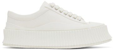 Jil Sander White Canvas Platform Sneakers (JS38133A_15101)