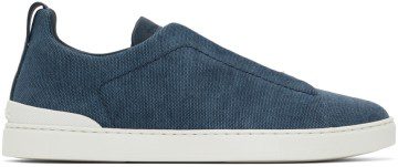 Ermenegildo Zegna Blue Canvas Triple Stitch Sneakers (LHTYE-A4841X)
