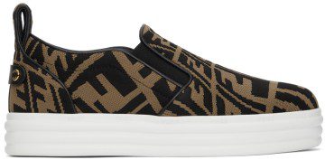Fendi Brown ‘FF’ Slip-On Sneakers (8E8138 AE7V F0R7V)