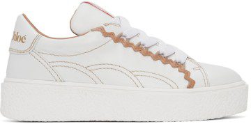 See by Chloé Off-White & Tan Leather Sevy Sneakers (SB36001A 13001)