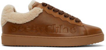 See by Chloé Tan Leather & Shearling Essie Sneaker (SB35191A 14280)