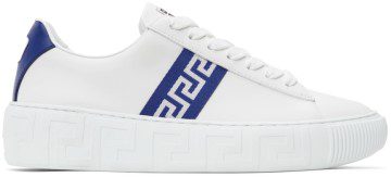 Versace White & Blue Greca Low-Top Sneakers (DSU8404 1A00775)