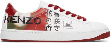 Kenzo White & Red Kourt Logo Sneakers (FC55SN170L71)