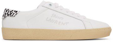 Saint Laurent White Leopard Court Classic Sneakers (610649 00NL0)