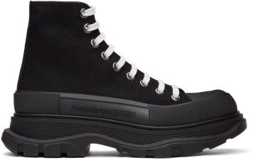 Alexander McQueen Black Canvas Tread Slick High Sneakers (604254W4L32)