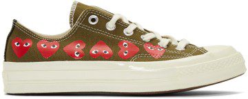 Comme des Garçons Play Khaki Converse Edition Multiple Hearts Chuck 70 Low Sneakers (P1K117)
