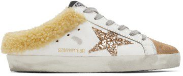 Golden Goose SSENSE Exclusive Brown & White Shearling Super-Star Sabot Sneakers (GWF00110.F003598.10385)