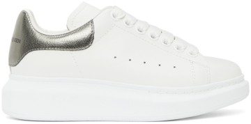 Alexander McQueen White & Gunmetal Metallic Oversized Sneakers (553770 WHFBU)