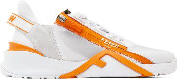 Fendi White & Orange ‘Fendi Flow’ Low-Top Sneakers (7E1392 AF5R)