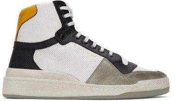 Saint Laurent White & Yellow Paneled High-Top Sneakers (6106181JZB0)