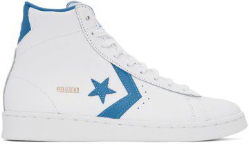 Converse White & Blue Pro Leather High Sneakers (166813C)