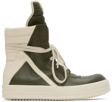 Rick Owens Kids Khaki & Off-White Geobasket High Sneakers (BG02A1894 LMU 02A BG)