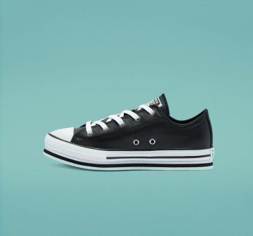 Converse Big Kids Leather EVA Platform Chuck Taylor All Star Low Top Zwart/wit/zwart