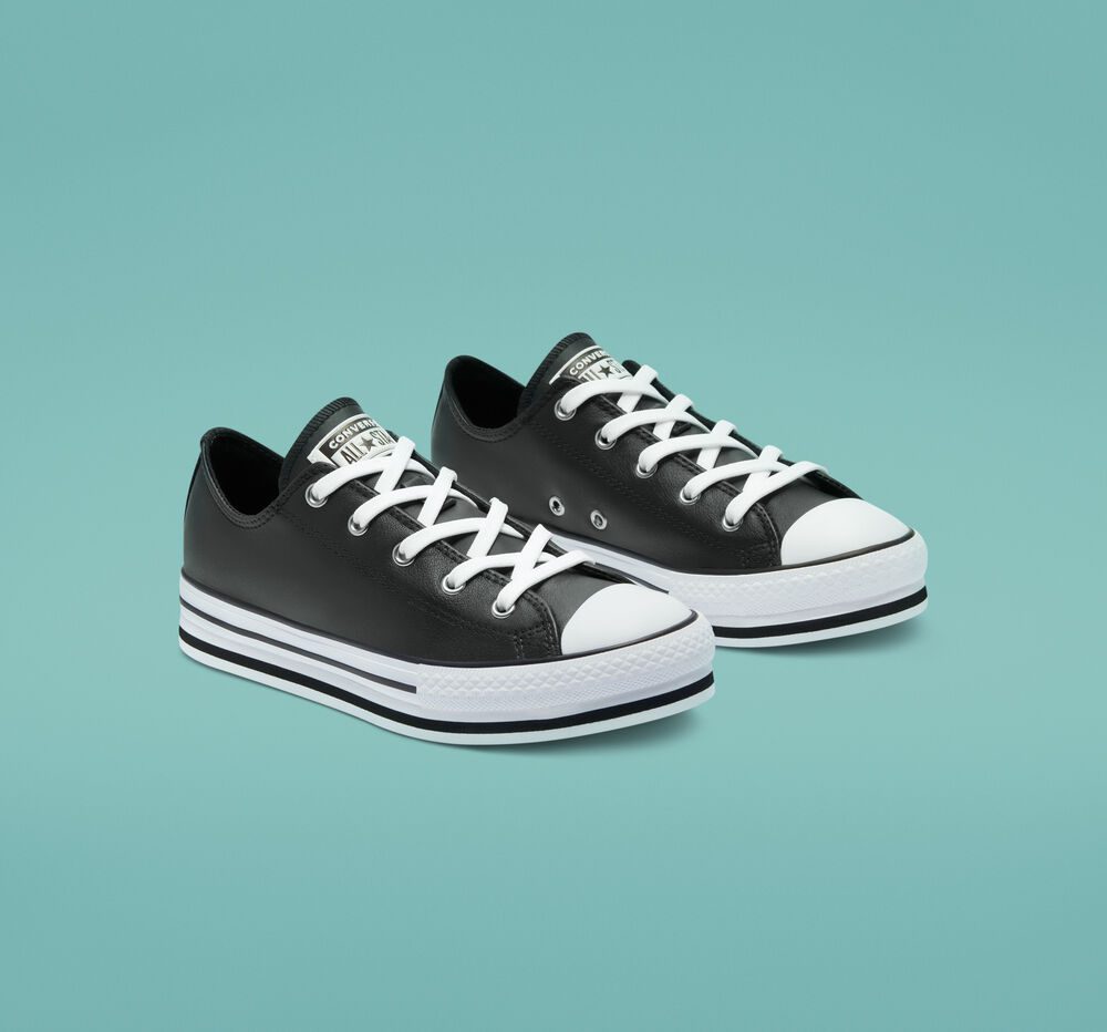 Converse Big Kids Leather EVA Platform Chuck Taylor All Star Low Top Zwart/wit/zwart