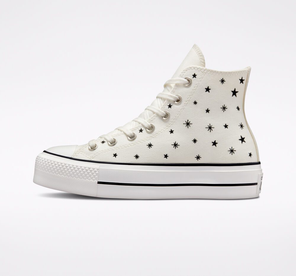 Converse Chuck Taylor All Star Lift Platform Embroidered Stars Egret/zwart/moonstone Violet