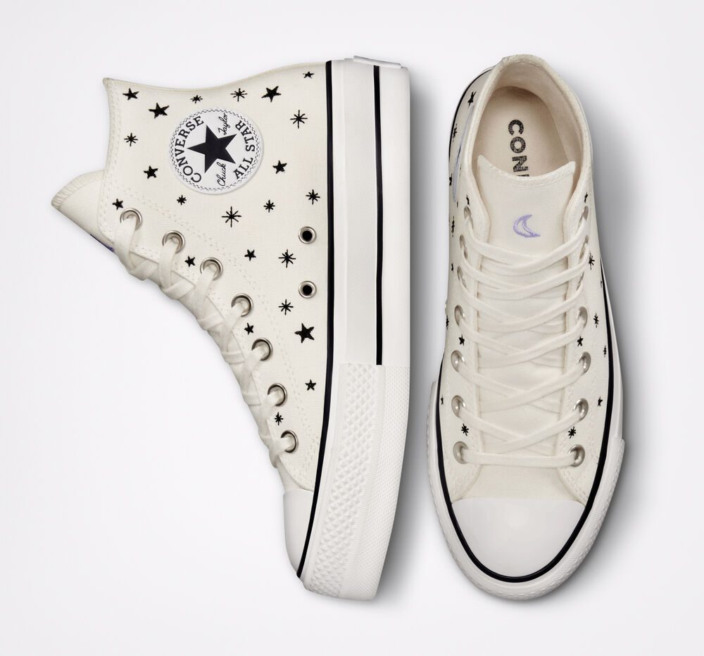 Converse Chuck Taylor All Star Lift Platform Embroidered Stars Egret/zwart/moonstone Violet