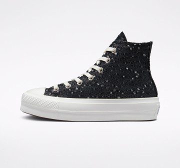 Converse Chuck Taylor All Star Lift Platform Textured Shine Zwart/pure Silver