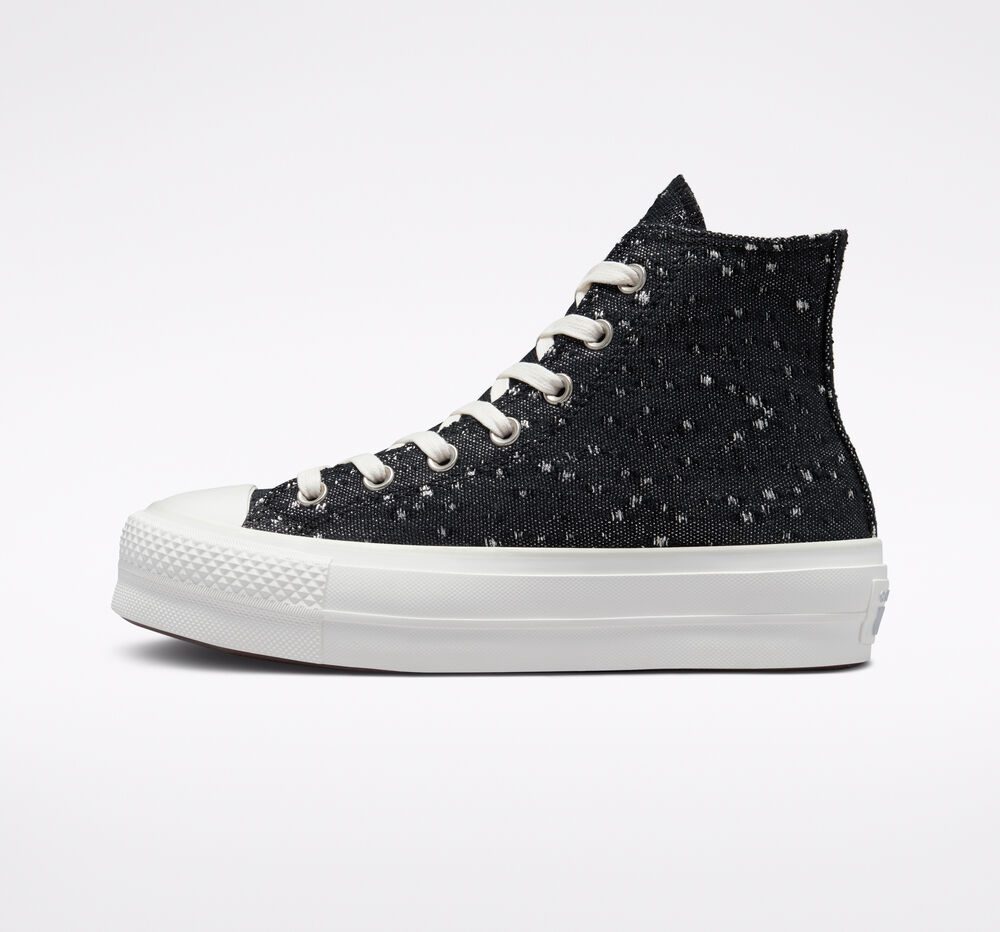 Converse Chuck Taylor All Star Lift Platform Textured Shine Zwart/pure Silver