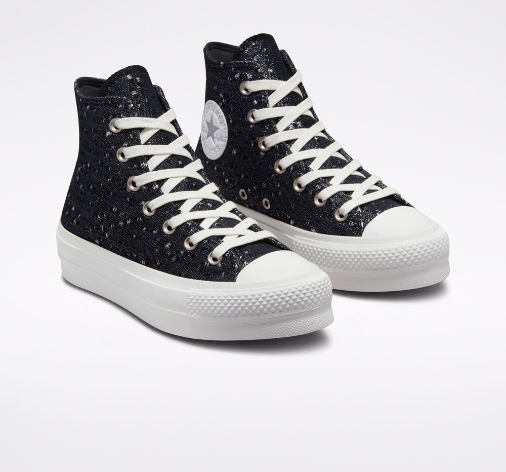 Converse Chuck Taylor All Star Lift Platform Textured Shine Zwart/pure Silver