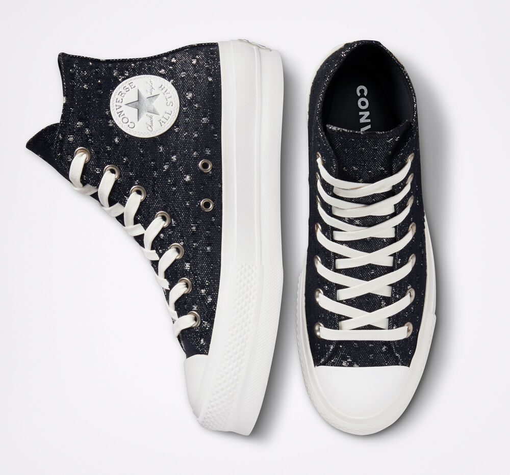 Converse Chuck Taylor All Star Lift Platform Textured Shine Zwart/pure Silver