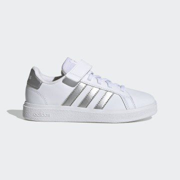 adidas Grand Court Court met Elastische Veters en Klittenband Cloud White / Matte Silver / Matte Silver (GW6516)