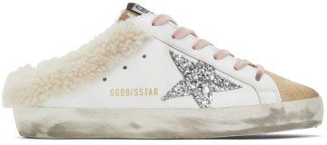 Golden Goose SSENSE Exclusive White & Beige Shearling Super-Star Sabot Sneakers (F00110.F000798.80194)