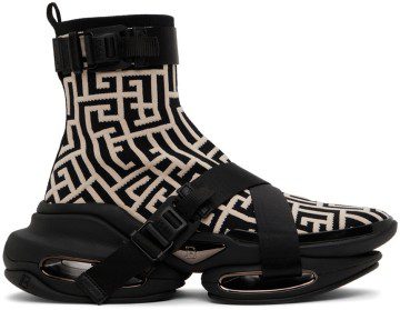 Balmain Black & White B-Bold High-Top Sneakers (YM1VH284TKPO)