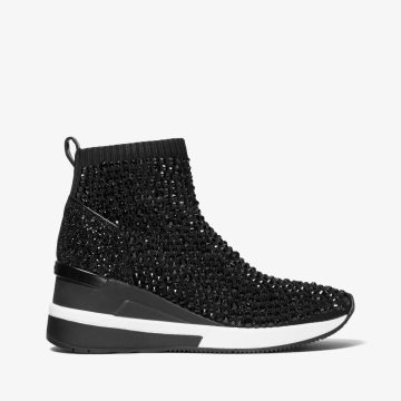Michael Kors MK Skyler Crystal Embellished Stretch Knit Sock Trainers – Black (43F1SKFE8D-0001)