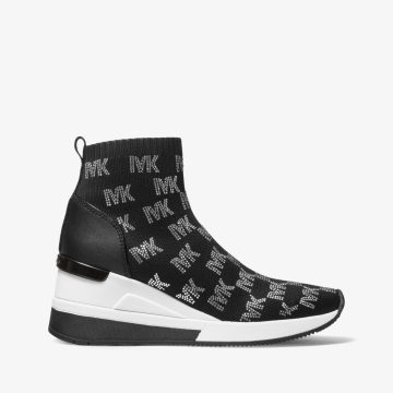 Michael Kors MK Skyler Embellished Stretch Knit Sock Trainers – Black (43F2SKFE6D-0001)
