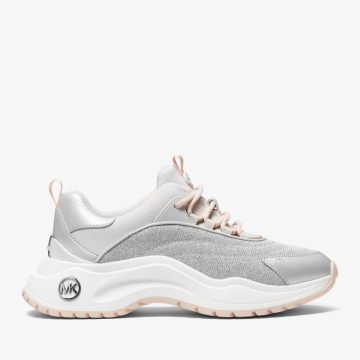 Michael Kors MK Dara Metallic Mixed-Media Trainer – Aluminum (43R3DRFS2D-1833)
