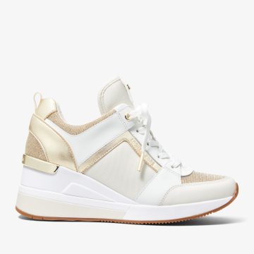 Michael Kors MK Georgie Leather and Glitter Chain-Mesh Trainer – Pale Gold (43R3GEFS2D-0705)
