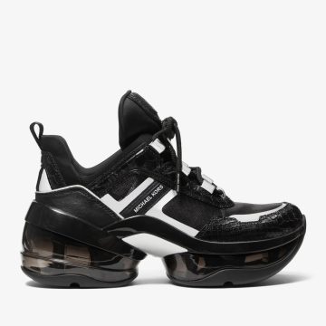 Michael Kors MK Olympia Extreme Leather and Mesh Trainer – Black (43R3OLFS2E-0001)