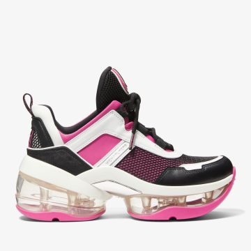 Michael Kors MK Olympia Extreme Leather and Scuba Trainer – Cerise Multi (43R3OLFS4D-4898)