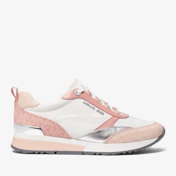 Michael Kors MK Allie Stride Two-Tone Logo and Nylon Trainer – Pink Multi (43S3ALFS3D-4751)