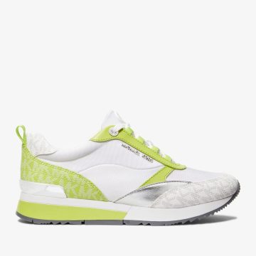 Michael Kors MK Allie Stride Two-Tone Logo and Nylon Trainer – Bright Limeade Multi (43S3ALFS3D-8880)